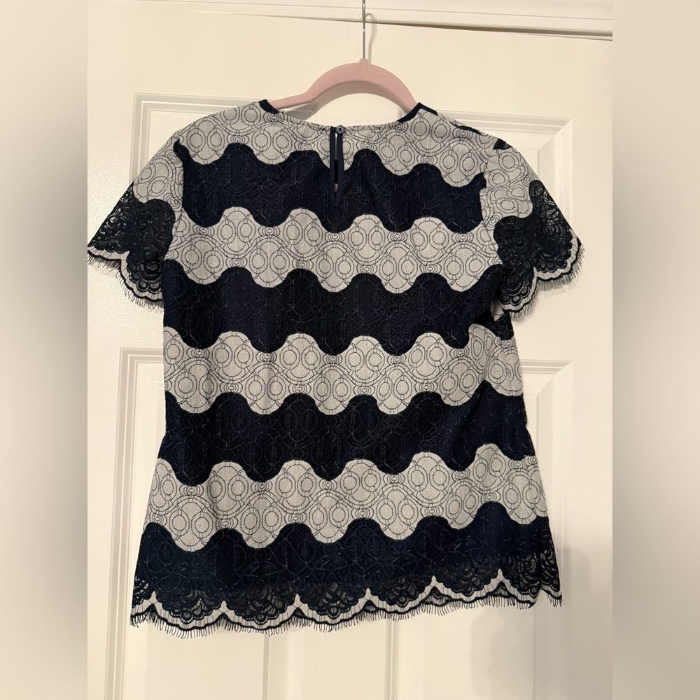 Banana Republic | Navy and White Lace Striped Blouse Top | Size XS - Picture 2 of 7